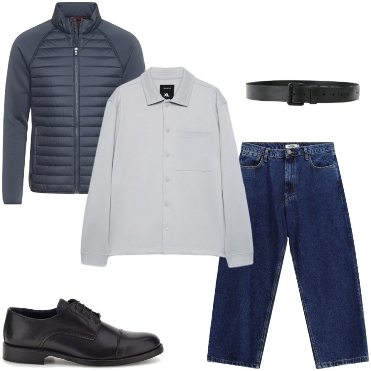 Outfit uomo - Total look #2489769. Stile Casual per Ufficio. Abbinamento con jeans, cinture, camicie, scarpe stringate, piumini.