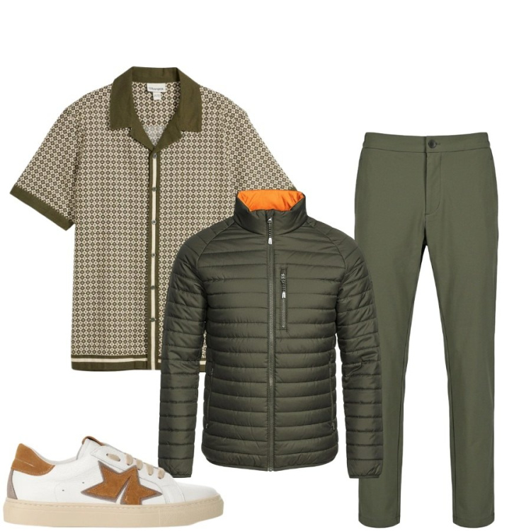 Outfit uomo - Total look #2489772. Stile Trendy per Tutti i giorni. Abbinamento con sneakers, pantaloni, camicie a manica corta, piumini.