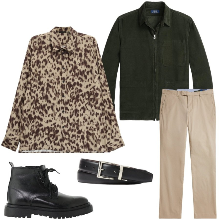 Outfit uomo - Total look #2489776. Stile Casual per Tutti i giorni. Abbinamento con camicie, anfibi, cinture, pantaloni chino, giacche.