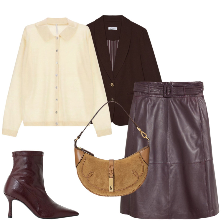 Outfit donna - Total look #2489788. Stile Casual chic per Tutti i giorni. Abbinamento con blazer, stivaletti, cardigans, borse a spalla, gonne.