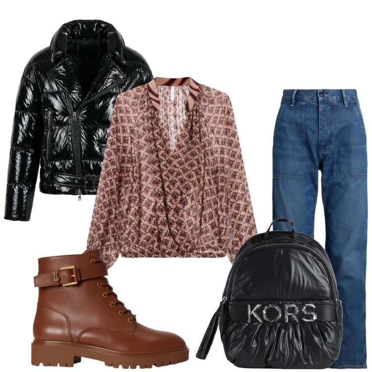 Outfit donna - Total look #2489790. Stile Chic per Tutti i giorni. Abbinamento con bluse, jeans, anfibi, piumini, zaini.