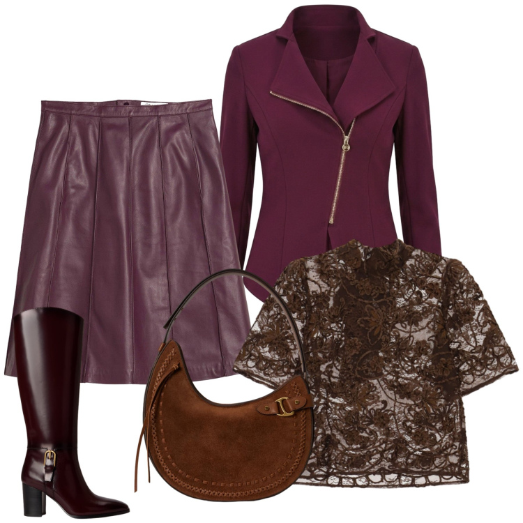 Outfit donna - Total look #2489792. Stile Chic per Tutti i giorni. Abbinamento con top, borse a spalla, stivali, blazer, gonne.