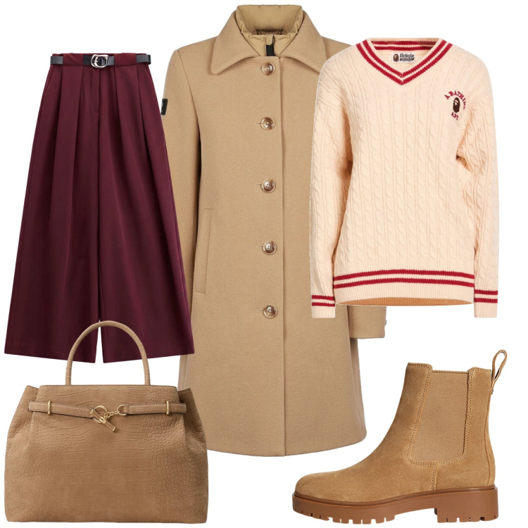 Outfit donna - Total look #2489793. Stile Casual chic per Tutti i giorni. Abbinamento con pantaloni a palazzo, stivaletti, borse a mano, cappotti, pullovers.