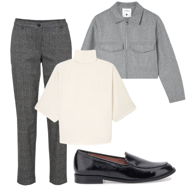 Outfit donna - Office. Stile Chic per Ufficio. Abbinamento con blazer, bluse, pantaloni chino, mocassini.