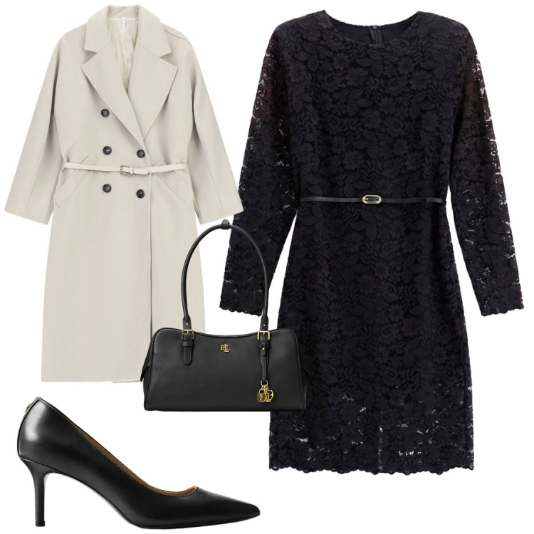 Outfit donna - Pizzo in vista. Stile Chic per Cerimonia. Abbinamento con vestiti midi/longuette, cappotti, décolleté, borse a mano.
