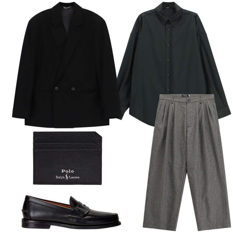 Outfit uomo - Total look #2489840. Stile Trendy per Serata speciale. Abbinamento con pantaloni, camicie, giacche, scarpe stringate, portafogli.