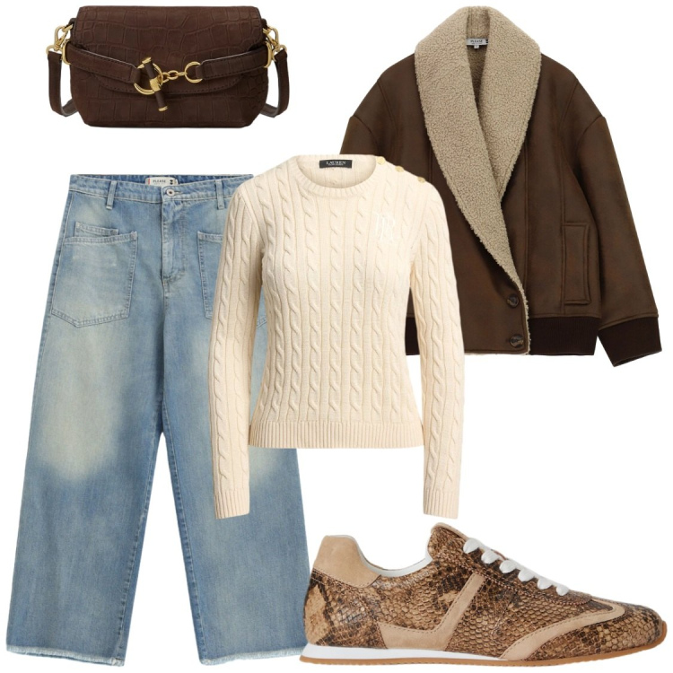 Outfit donna - Total look #2489842. Stile Chic per Tutti i giorni. Abbinamento con sneakers, borse a spalla, maglieria, blazer, jeans.