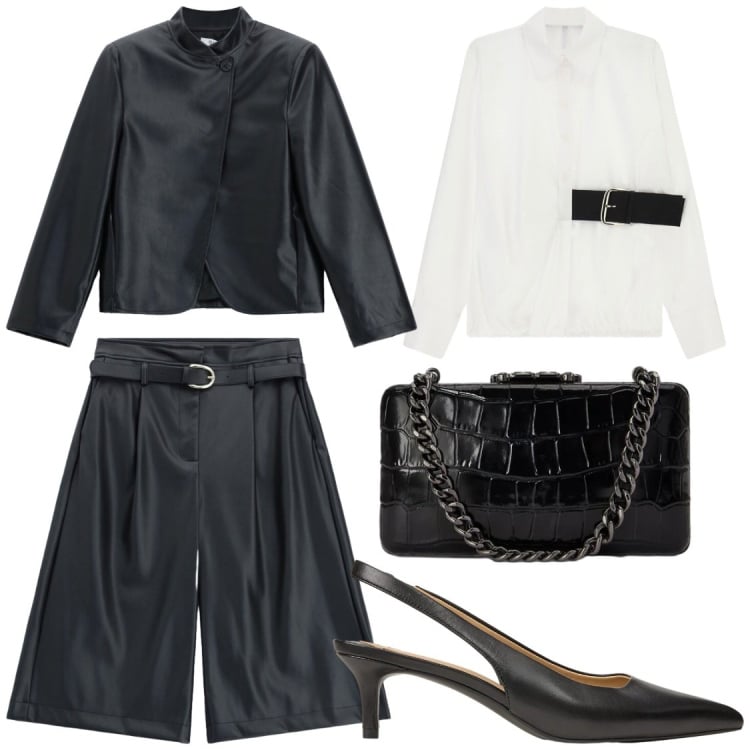 Outfit donna - Tailleur pantaloncini. Stile Glamour per Serata fuori. Abbinamento con bermuda, camicie, clutch, décolleté, blazer.