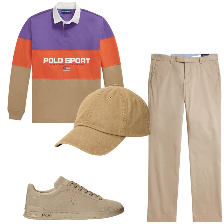 Outfit uomo - Total look #2489871. Stile Casual per Tutti i giorni. Abbinamento con cappelli, sneakers, pantaloni chino, maglieria.