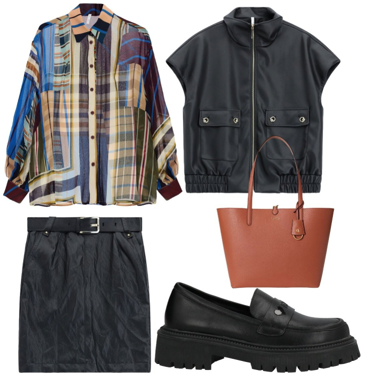 Outfit donna - Stile in citta'. Stile Chic per Ufficio. Abbinamento con blazer, camicie, minigonne, borse tote, mocassini.