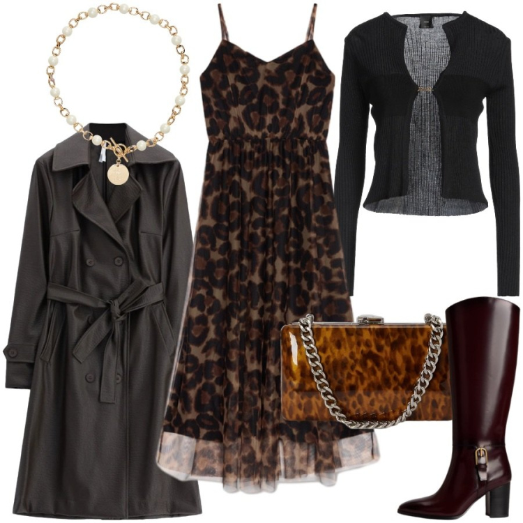 Outfit donna - Cerimonia di inaugurazione. Stile Chic per Cerimonia. Abbinamento con trench, vestiti lunghi, clutch, collane, stivali, cardigans.