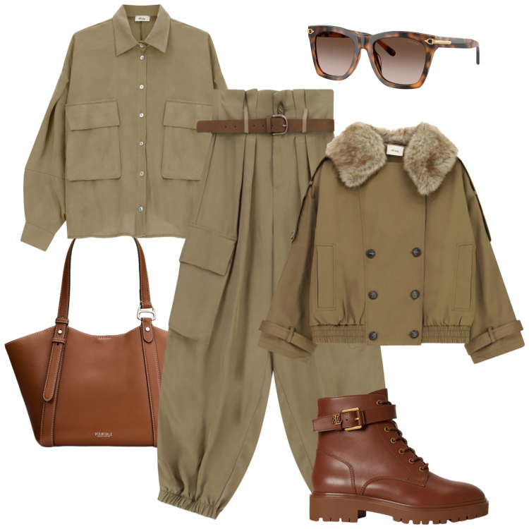 Outfit donna - Autunno urbano Dixie style. Stile Urban per Tutti i giorni. Abbinamento con anfibi, borse tote, occhiali da sole, parka, pantaloni, camicie.