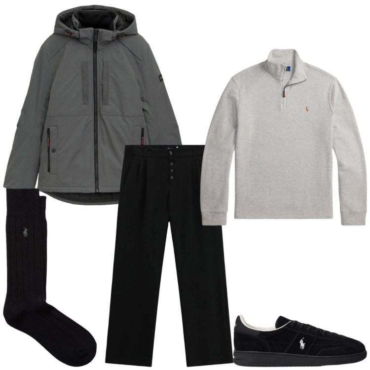 Outfit uomo - Total look #2490017. Stile Casual per Tutti i giorni. Abbinamento con pantaloni, pullovers, sneakers, calzini, giacche.