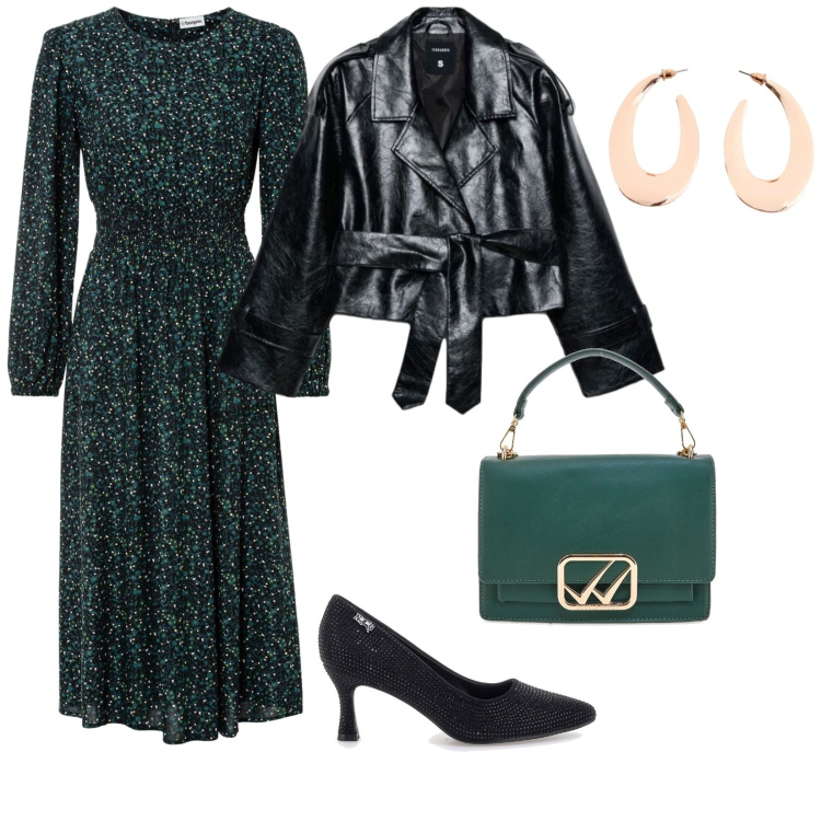 Outfit donna - Venerdì sera. per Serata fuori. Abbinamento con trench, vestiti midi/longuette, borse a tracolla, décolleté, orecchini.