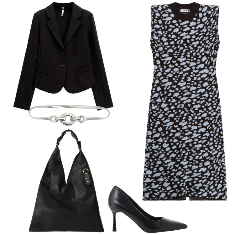 Outfit donna - Total look #2490029. Stile Chic per Cerimonia. Abbinamento con blazer, décolleté, borse a spalla, vestiti midi/longuette, cinture.