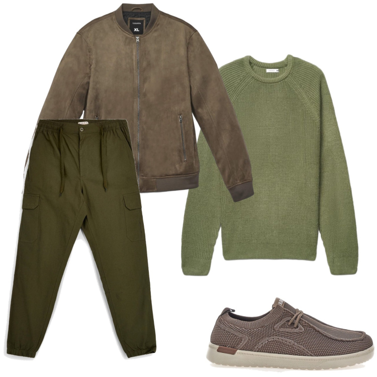 Outfit uomo - Total look #2490037. Stile Casual per Tutti i giorni. Abbinamento con giacche, maglieria, scarpe stringate, pantaloni cargo.