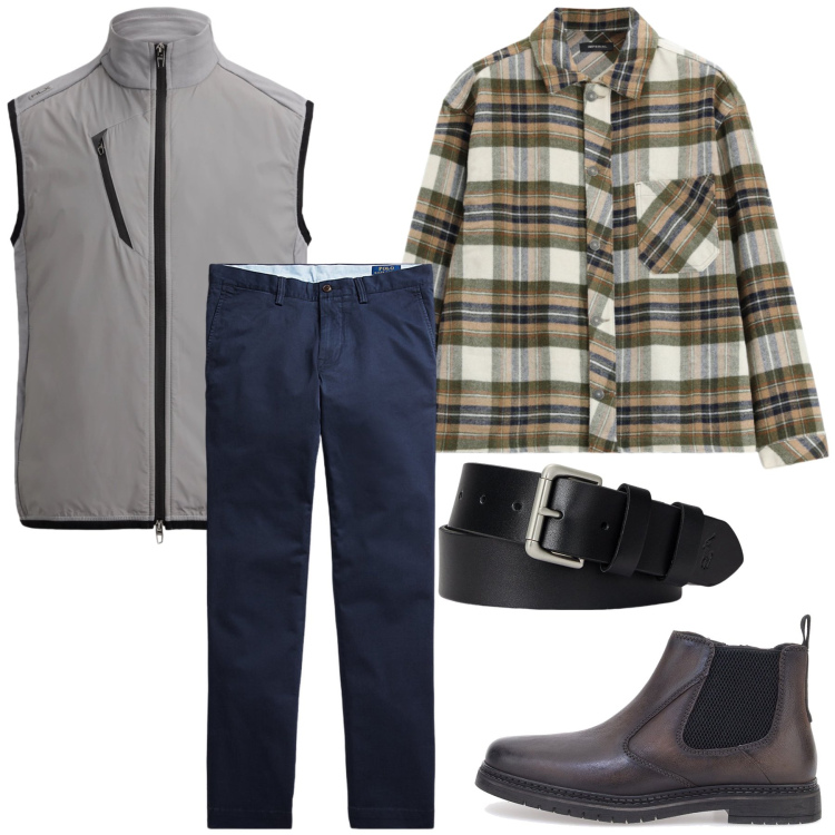 Outfit uomo - Total look #2490048. Stile Casual per Tutti i giorni. Abbinamento con camicie, pantaloni, cinture, gilet, stivali e stivaletti.