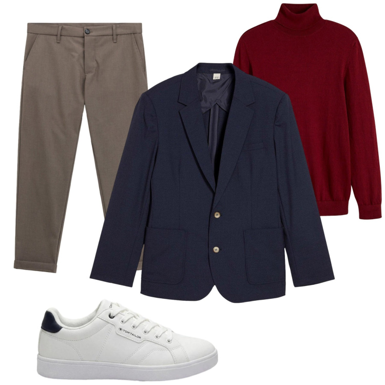 Outfit uomo - Smart Casual Quotidiano. Stile Casual per Tutti i giorni. Abbinamento con maglieria, giacche, sneakers, pantaloni.