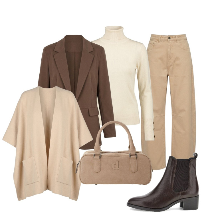 Outfit donna - Sfumature Nunalie. Stile Casual chic per Tutti i giorni. Abbinamento con borse a mano, jeans, cappe, blazer, pullovers, stivaletti chelsea.
