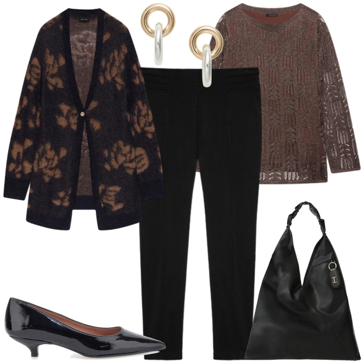 Outfit donna - Fiorella Rubino. Stile Urban per Tutti i giorni. Abbinamento con borse a spalla, maglieria, leggings, cardigans, orecchini, décolleté.