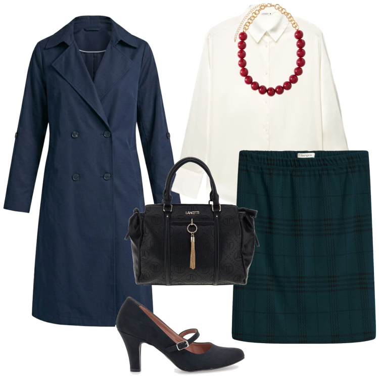 Outfit donna - Gonna scozzese. per Tutti i giorni. Abbinamento con collane, trench, camicie, minigonne, décolleté, borse a mano.