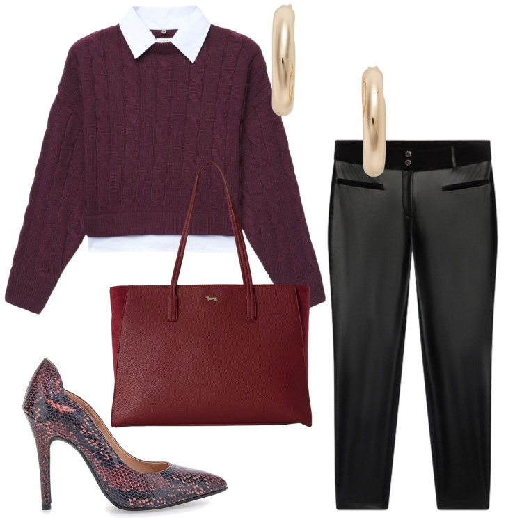 Outfit donna - Total look #2490230. Stile Rock per Serata fuori. Abbinamento con shopping bag, pantaloni skinny, orecchini, maglieria, décolleté.