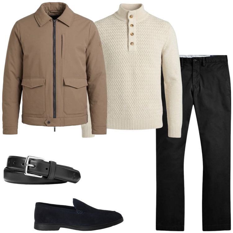 Outfit uomo - Perfect dad. Stile Casual per Tutti i giorni. Abbinamento con scarpe stringate, maglieria, giacche, cinture, pantaloni.