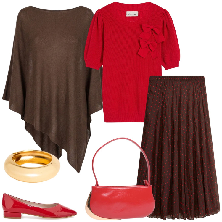 Outfit donna - Total look #2490245. Stile Chic per Tutti i giorni. Abbinamento con cappotti, borse a spalla, braccialetti, maglieria, ballerine, gonne lunghe.