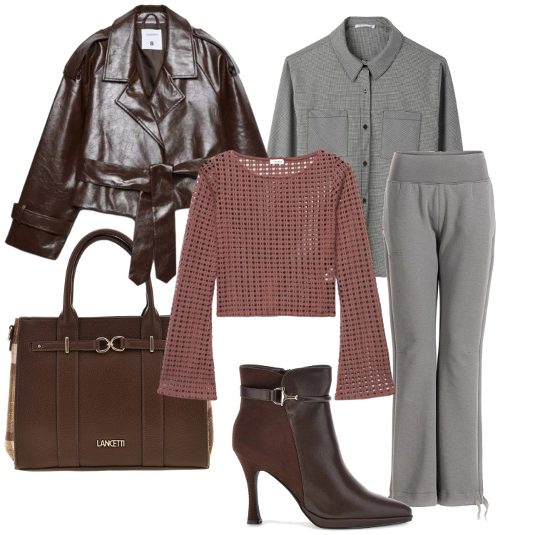 Outfit donna - Total look #2490249. Stile Chic per Ufficio. Abbinamento con camicie, trench, maglieria, stivaletti, pantaloni, borse a tracolla.