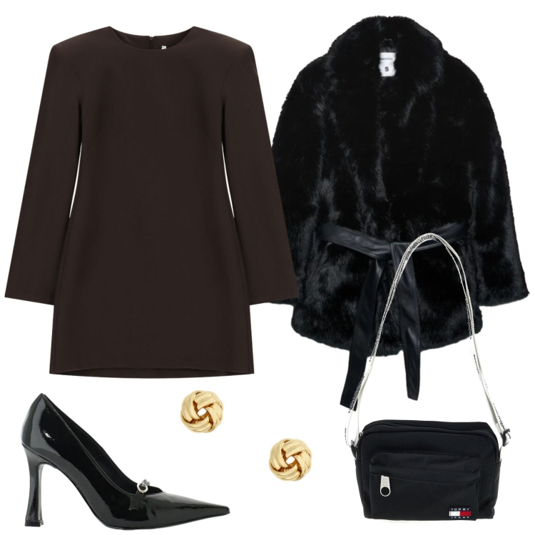 Outfit donna - Total look #2490253. Stile Chic per Serata fuori. Abbinamento con vestiti corti, décolleté, orecchini, trench, borse a tracolla.