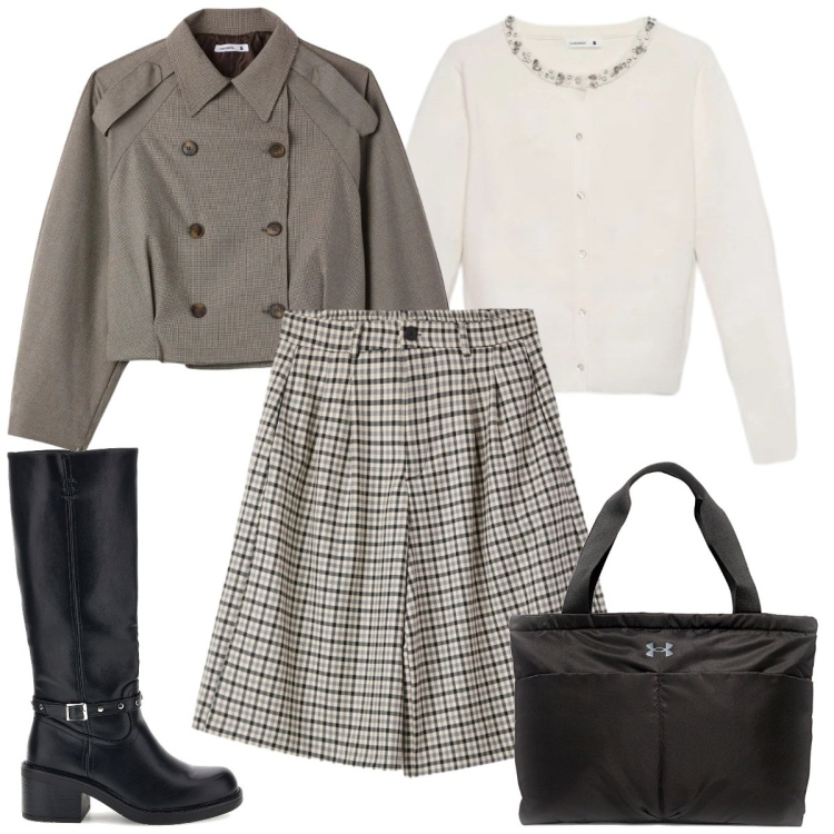 Outfit donna - Il bermuda. Stile Basic per Tutti i giorni. Abbinamento con caban, bermuda, cardigans, borse tote, stivali.