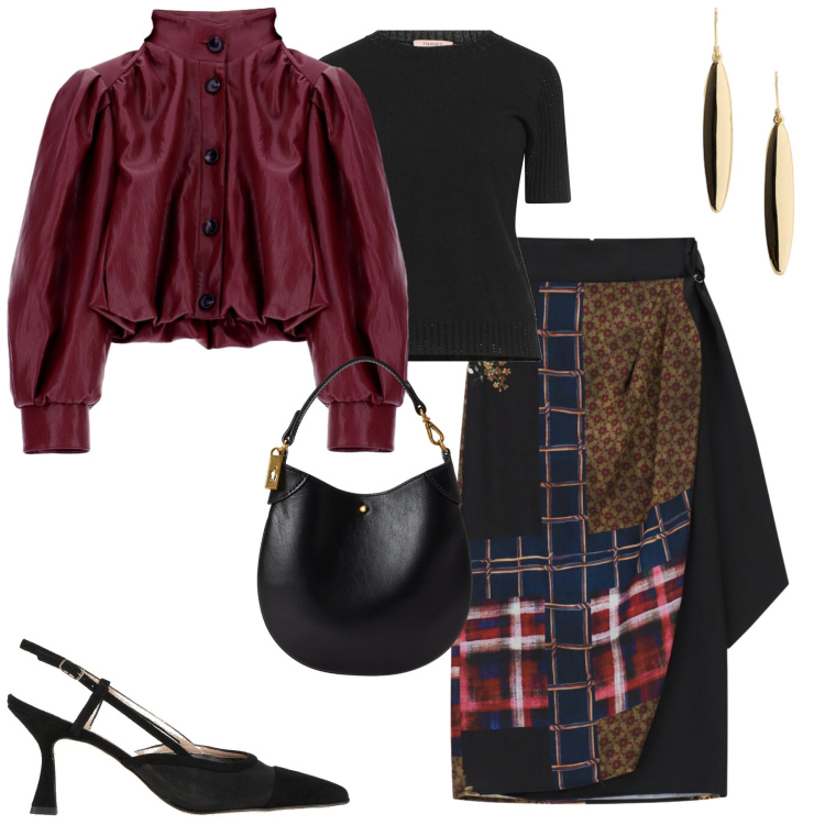 Outfit donna - Sofisticata. Stile Glamour per Serata fuori. Abbinamento con gonne longuette, giacche, pochette, orecchini, pullovers, décolleté.