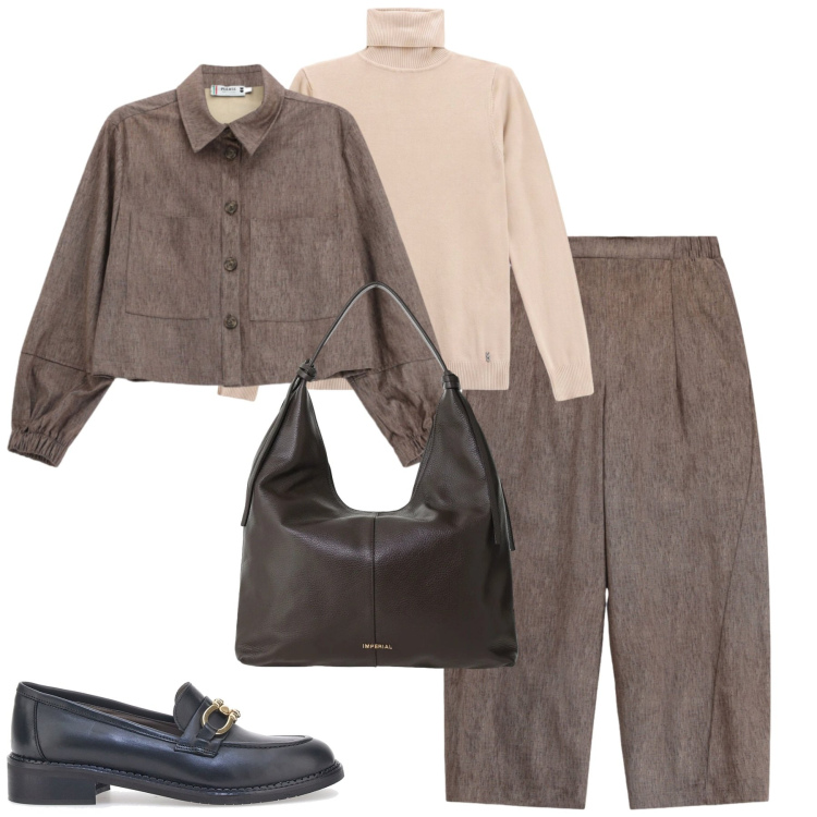 Outfit donna - Please. Stile Urban per Tutti i giorni. Abbinamento con borse a spalla, pantaloni a palazzo, pullovers, cappotti, mocassini.