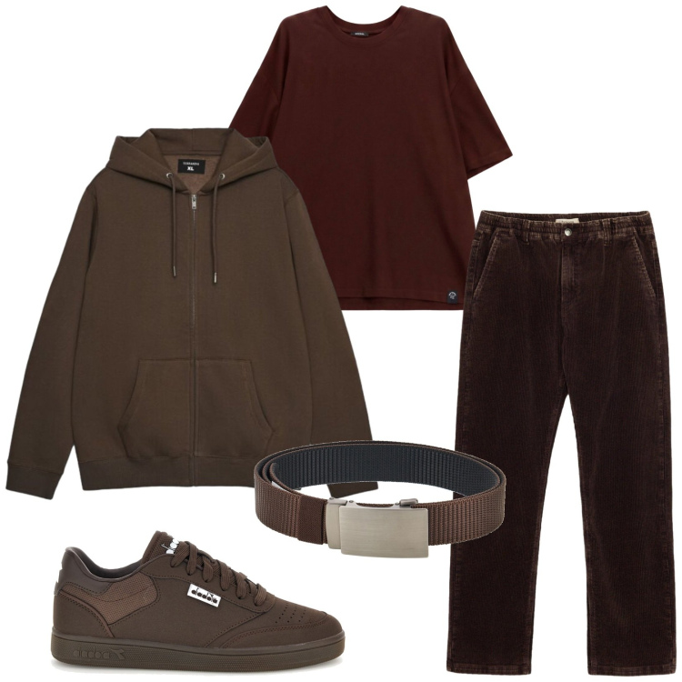 Outfit uomo - Total look #2490296. Stile Trendy per Tutti i giorni. Abbinamento con t-shirt, felpe con cappuccio, pantaloni, sneakers, cinture.