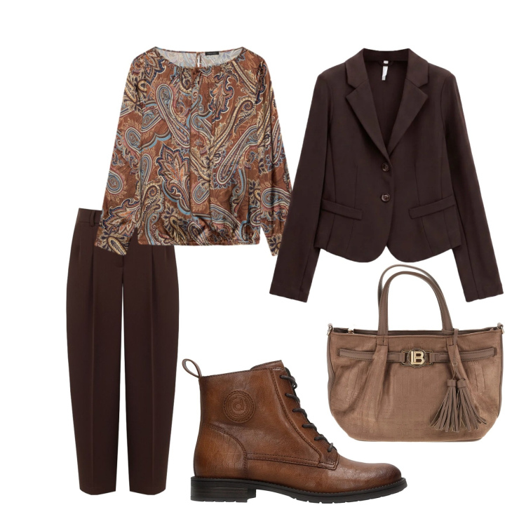 Outfit donna - Total look #2490303. Stile Mannish per Tutti i giorni. Abbinamento con bluse, blazer, pantaloni, anfibi, borse a mano.