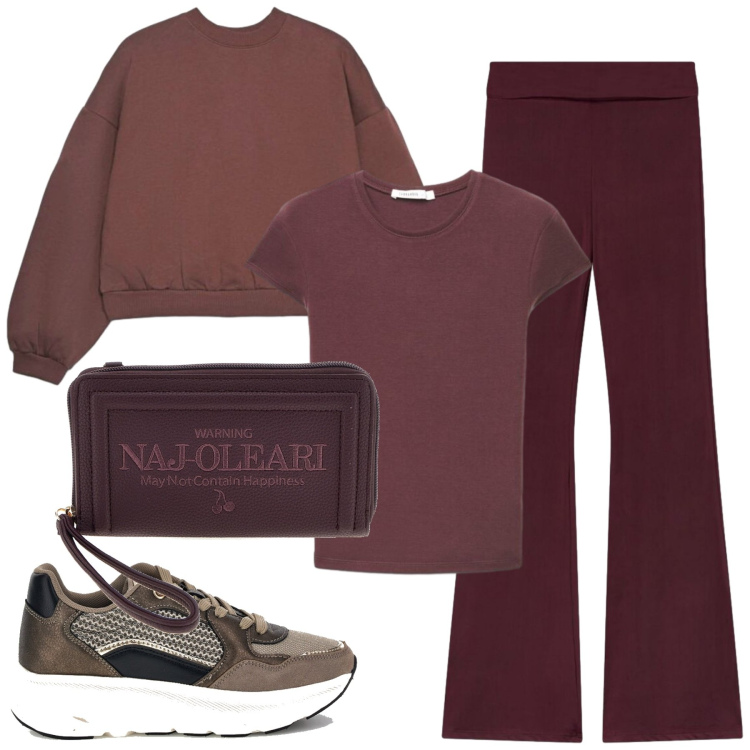 Outfit donna - Cammina e respira. Stile Sporty chic per Tutti i giorni. Abbinamento con leggings, t-shirt, felpe, portafogli, sneakers.