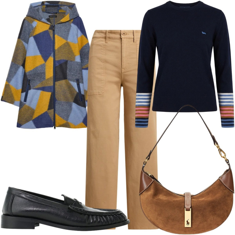 Outfit donna - Total look #2490331. Stile Trendy per Tutti i giorni. Abbinamento con maglieria, mocassini, cappotti, pantaloni, borse a spalla.