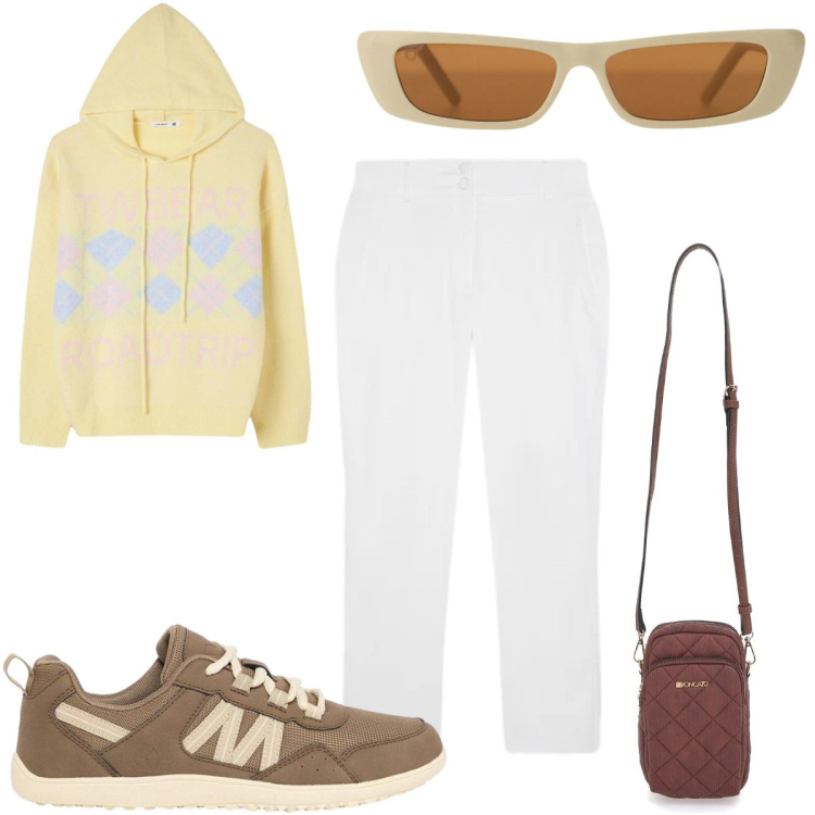 Outfit donna - Total look #2490337. Stile Trendy per Sport. Abbinamento con sneakers, maglieria, occhiali da sole, pantaloni, borse a tracolla.