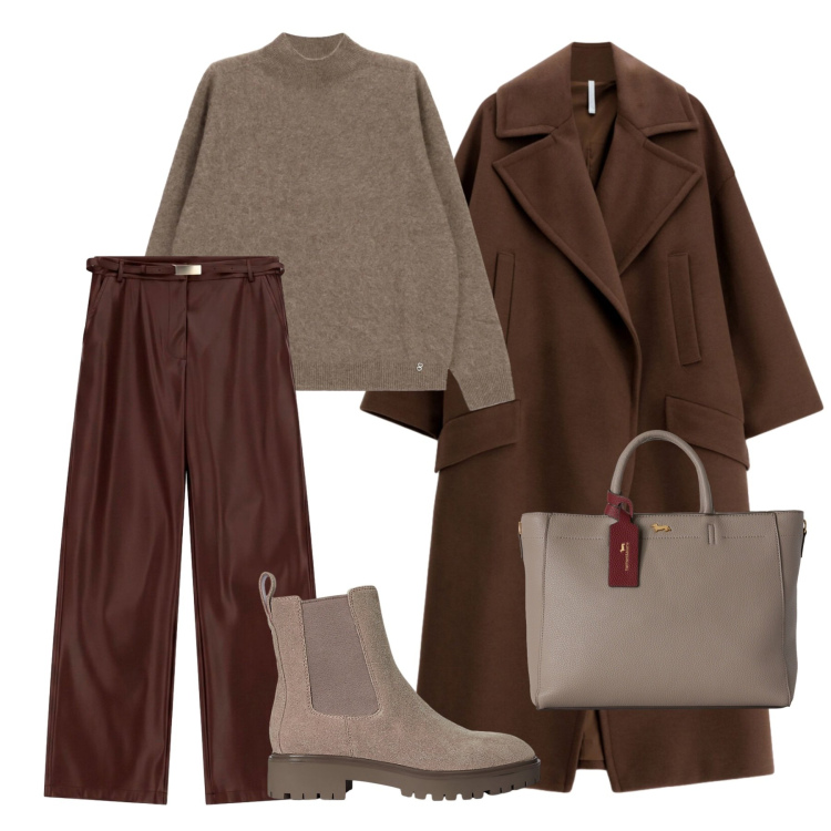 Outfit donna - Firt cold day. Stile Casual per Tutti i giorni. Abbinamento con borse a mano, pantaloni, cappotti, pullovers, stivaletti.