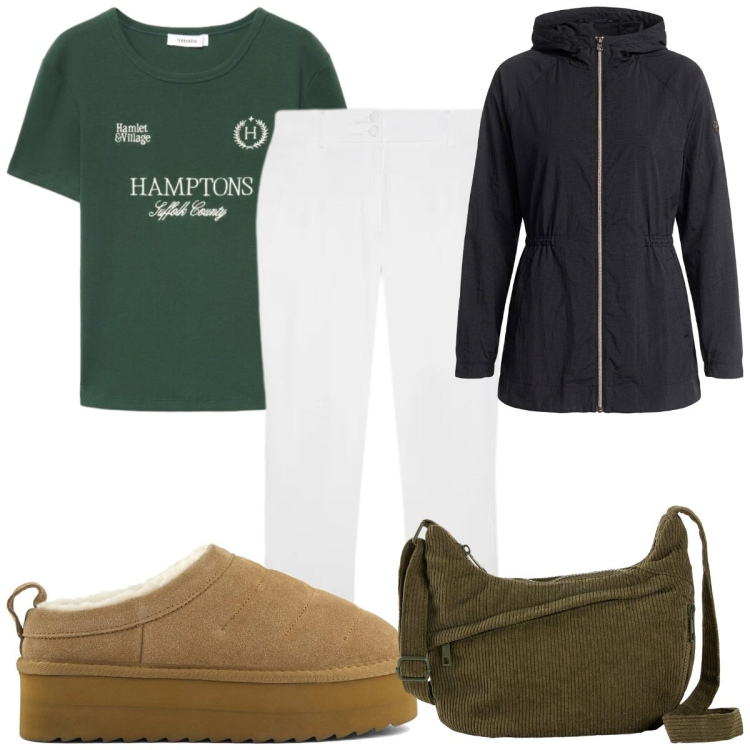 Outfit donna - Total look #2490367. Stile Basic per Tutti i giorni. Abbinamento con pantaloni, t-shirt, sabot, borse a tracolla, blazer.