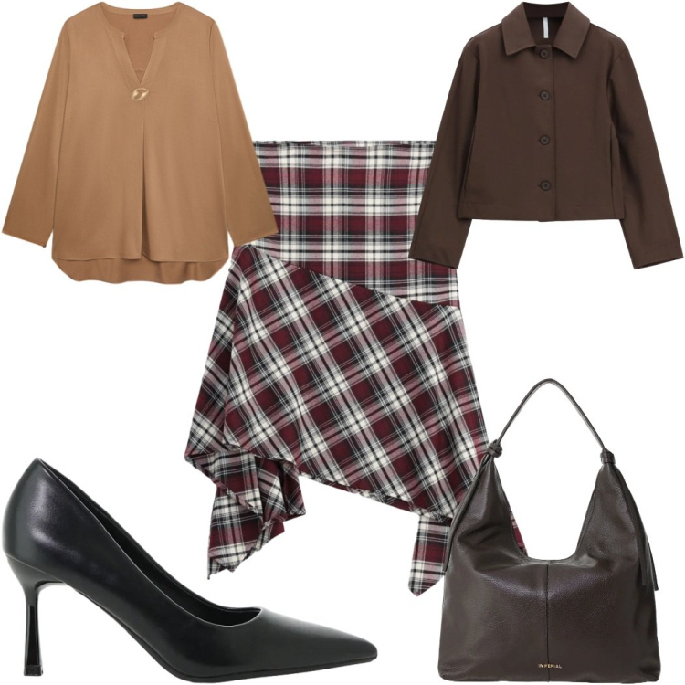 Outfit donna - Total look #2490386. Stile Trendy per Tutti i giorni. Abbinamento con gonne longuette, cappotti, décolleté, borse a spalla, bluse.
