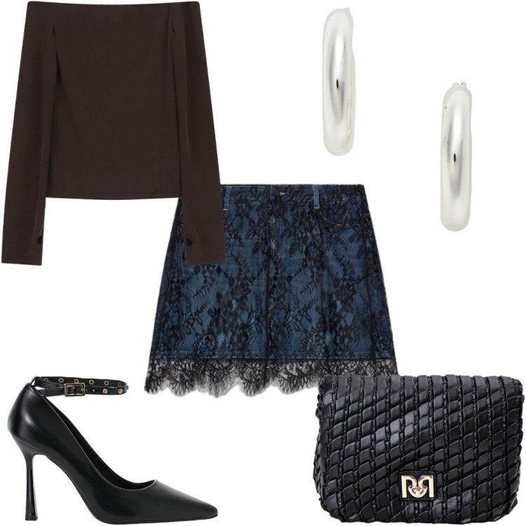 Outfit donna - Total look #2490397. Stile Trendy per Tutti i giorni. Abbinamento con décolleté, minigonne, orecchini, top, borse a tracolla.
