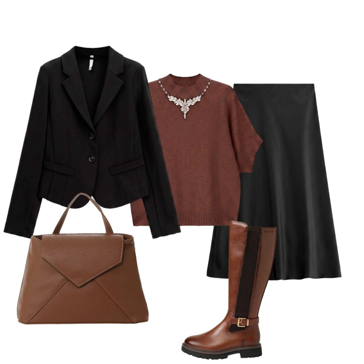 Outfit donna - Chic minimal IMPERIAL. Stile Minimal per Tutti i giorni. Abbinamento con gonne longuette, borse a mano, blazer, maglieria, stivali.