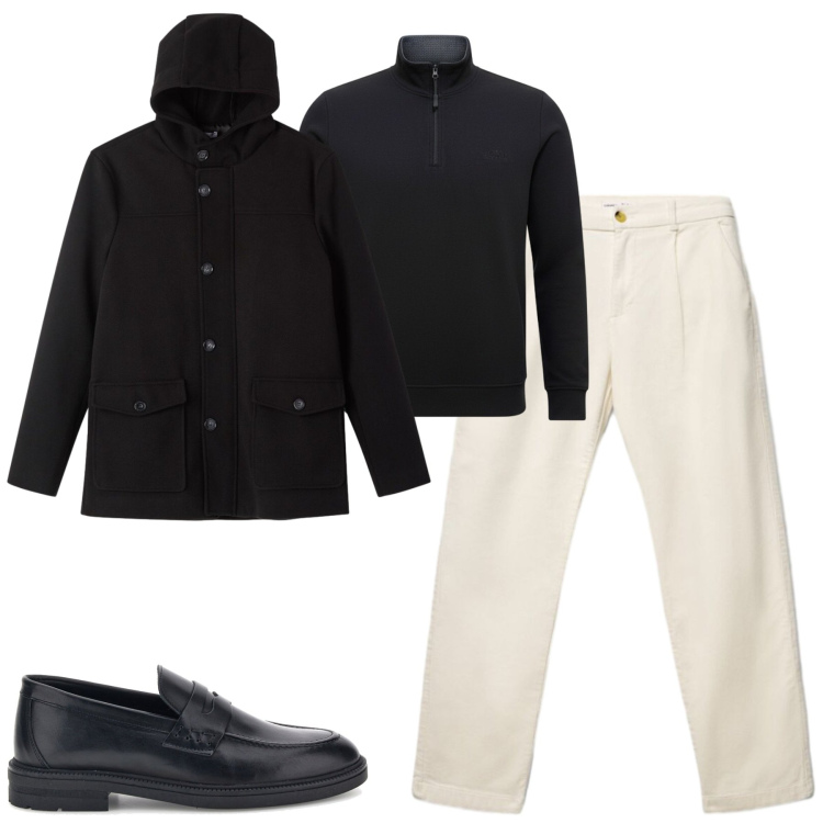 Outfit uomo - City. Stile Trendy per Tutti i giorni. Abbinamento con pantaloni chino, cappotti, pullovers, scarpe stringate.
