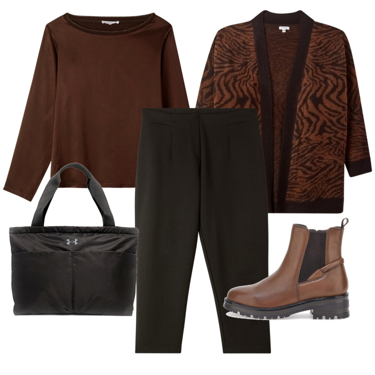 Outfit donna - Easy Terranova. Stile Basic per Tutti i giorni. Abbinamento con cardigans, pantaloni chino, bluse, stivaletti chelsea, borse tote.