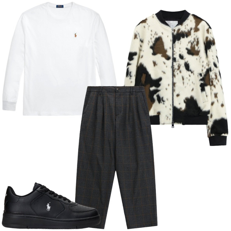 Outfit uomo - Total look #2490442. Stile Urban per Tutti i giorni. Abbinamento con pantaloni, bomber, sneakers, t-shirt.