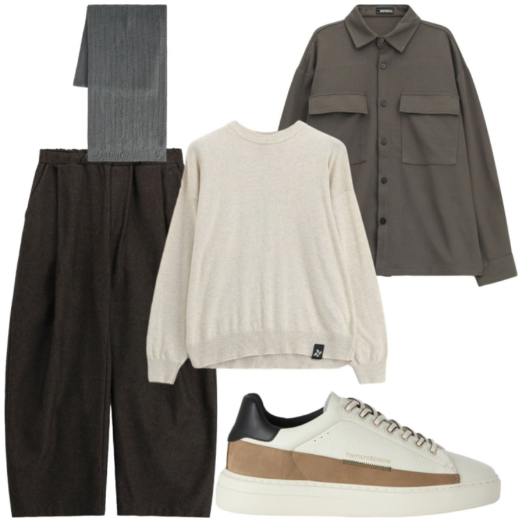 Outfit uomo - Total look #2490444. Stile Trendy per Tutti i giorni. Abbinamento con sneakers, sciarpe, pantaloni, maglieria, camicie.
