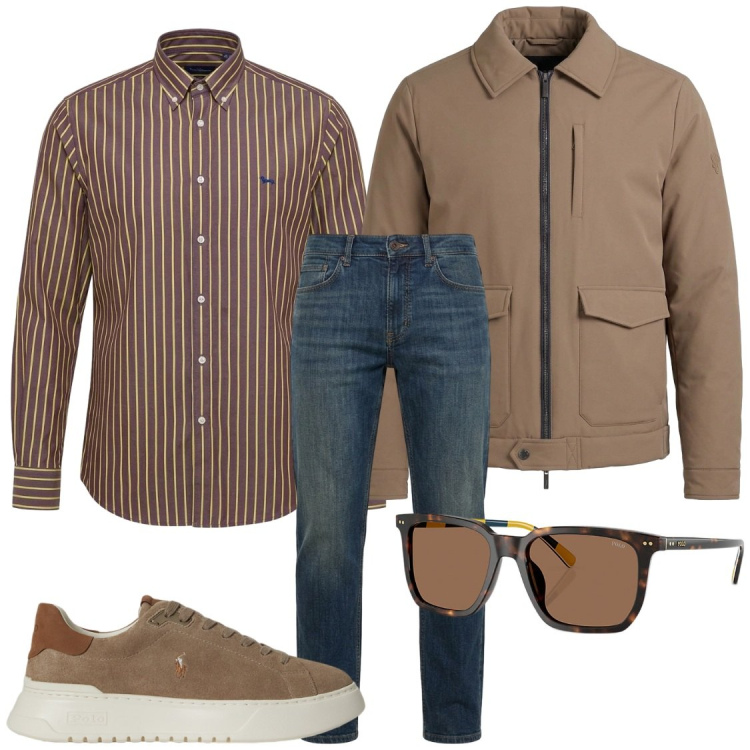 Outfit uomo - Tra uff8cio e impegni. Stile Casual per Ufficio. Abbinamento con camicie, giacche, jeans, occhiali da sole, sneakers.