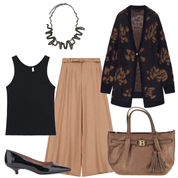 Outfit donna - Kitten heels. Stile Bon Ton per Ufficio. Abbinamento con canottiere, pantaloni a palazzo, cardigans, ciondoli, borse a mano, décolleté.