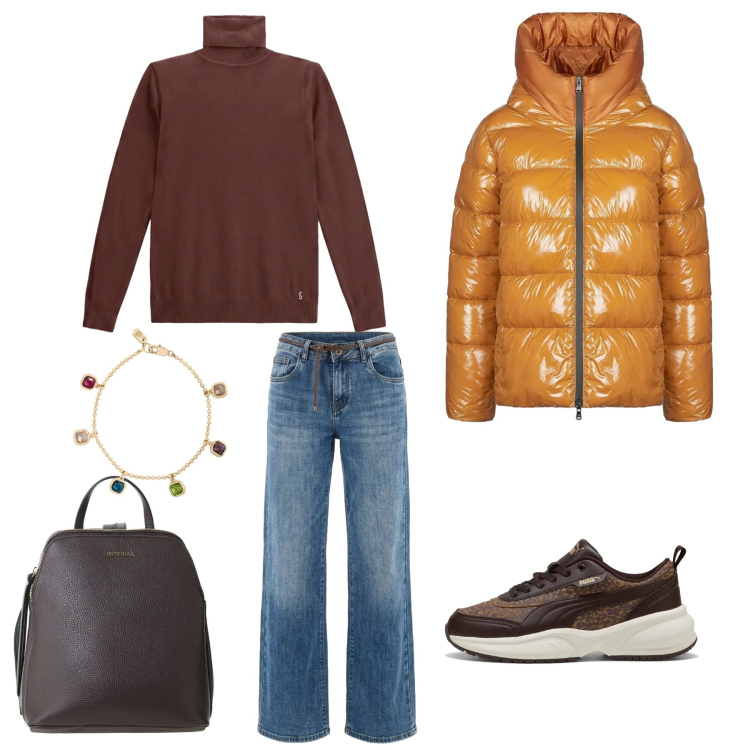 Outfit donna - Total look #2490491. Abbinamento con zaini, braccialetti, t-shirt, piumini, jeans, sneakers.